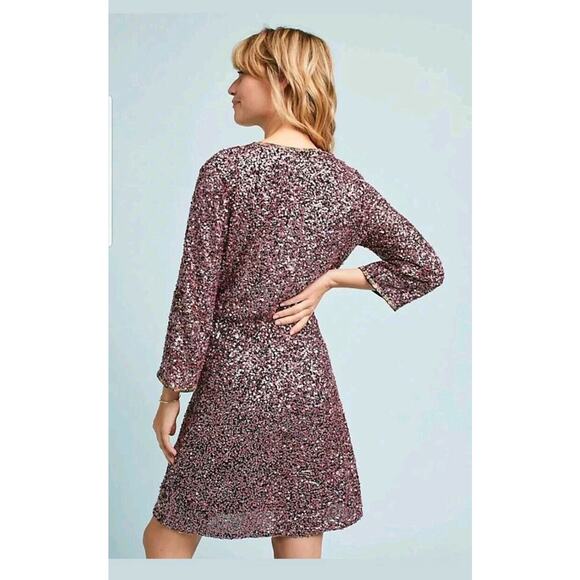 New Anthropologie Sequined Wrap Mini Dress by Varun Bahl $348 Size 2 Purple - Picture 1 of 5
